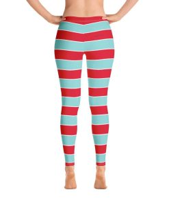 Candy Cane Leggings, Christmas Red Aqua Blue Striped Yoga Pants Candy Cane Leggings, Christmas Red Aqua Blue Striped Yoga Pants