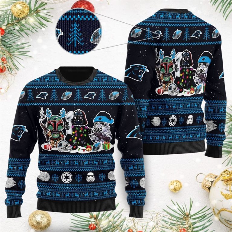 Carolina Panthers Star Wars Ugly Christmas Sweater Darth Vader Boba Fett Stormtrooper