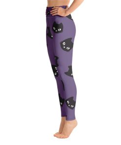 Cats Yoga Leggings Women, Purple Black Cat High Waisted Pants Cats Yoga Leggings Women, Purple Black Cat High Waisted Pants