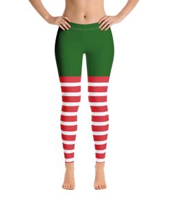 Christmas Elf Leggings, Striped Green Red White Holiday Xmas Vacation High Waisted Leggings Christmas Elf Leggings, Striped Green Red White Holiday Xmas Vacation High Waisted Leggings