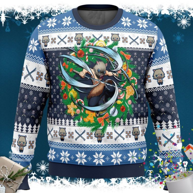 Christmas Hashibira Inosuke Demon Slayer Ugly Christmas Sweater