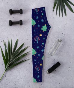 Christmas Leggings, Blue snowflakes Xmas Tree High Waisted Leggings Christmas Leggings, Blue snowflakes Xmas Tree High Waisted Leggings