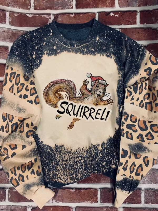 Christmas Squirrel Leopard Pattern All Over Print Sweatshirt