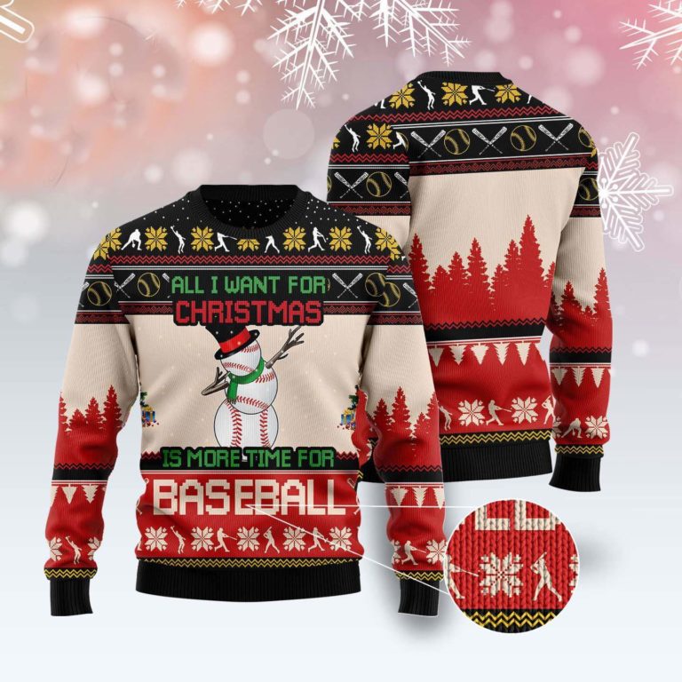 Christmas Time For Baseball Ugly Christmas Sweater