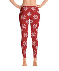 Christmas Tree Leggings, Knitted Xmas Tree Snowflakes High Waisted Leggings