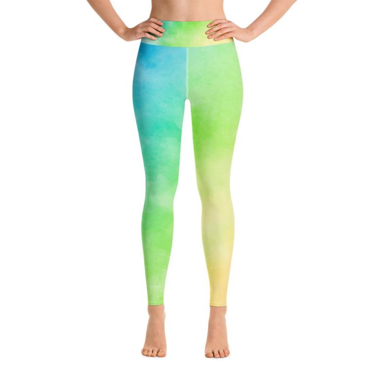Colorful Yoga Leggings Women, Yellow Green Gradient High Waisted Pants