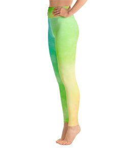 Colorful Yoga Leggings Women, Yellow Green Gradient High Waisted Pants