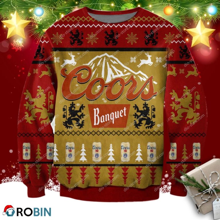 Coors Banquet Beer Yellow & Red Knitting Pattern 3d Print Ugly Sweatshirt