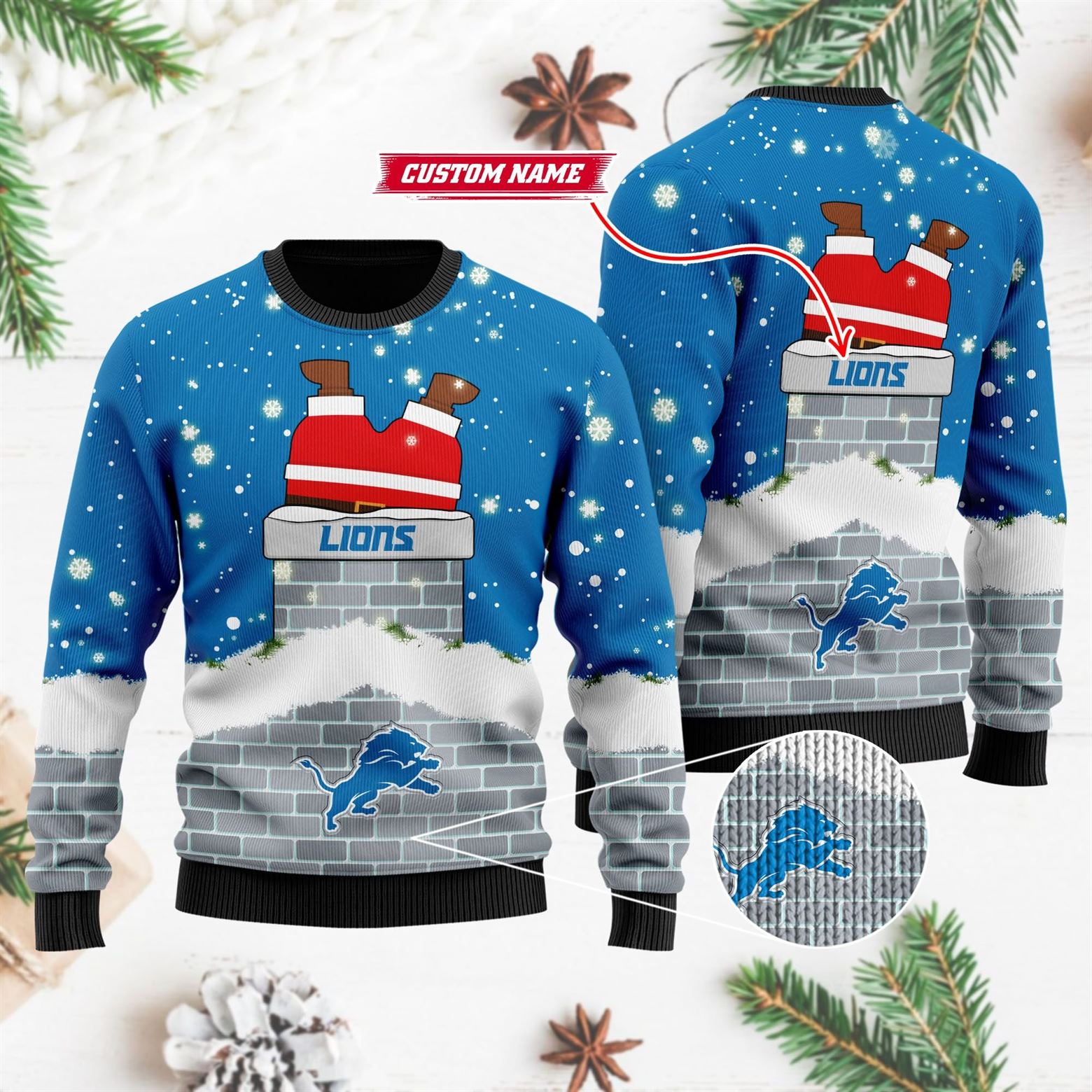 Detroit Lions Football Santa Claus 3D Christmas Ugly Sweater ...