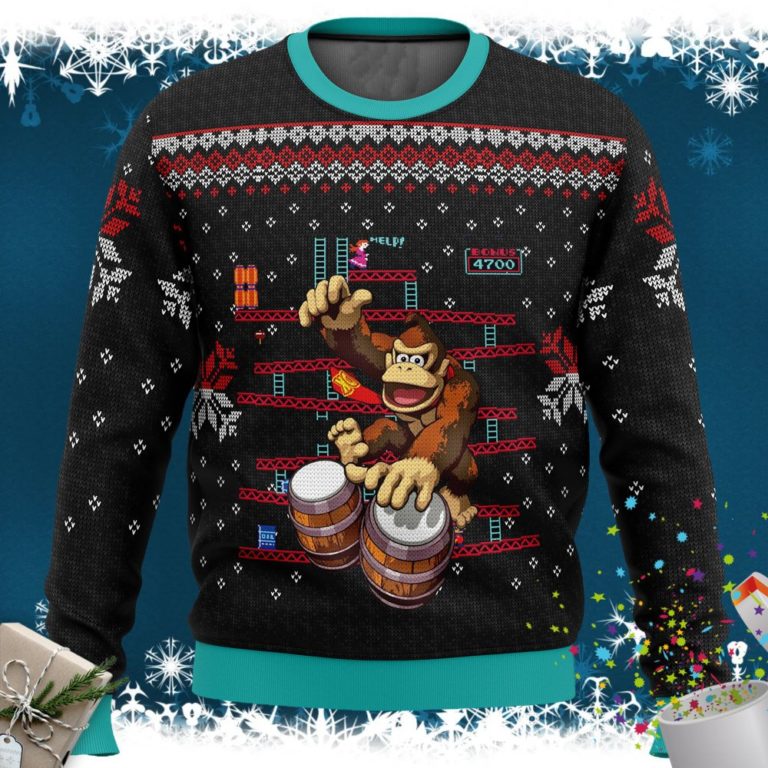 Donkey Kong Drums Ugly Christmas Sweater