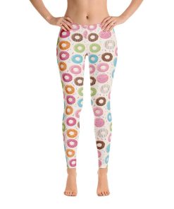 Donuts Leggings for Women, Doughnut Food Colorful Funny High Waisted Pants