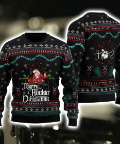 Drummer With Sayings Merry Rockin 3D Printed Ugly Christmas Sweatshirt Drummer With Sayings Merry Rockin 3D Printed Ugly Christmas Sweatshirt