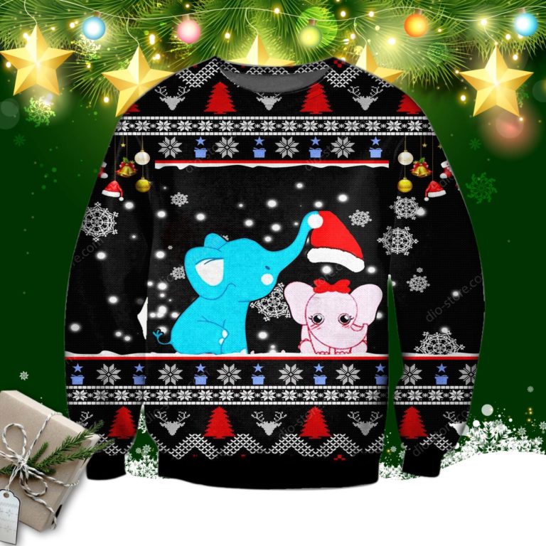 Elephant Merry Christmas Knitting Pattern 3d Print Ugly Sweater
