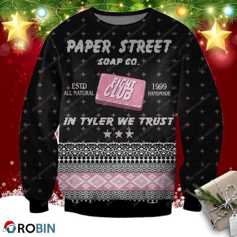 Fight Club Paper Street Soap Co. 3d Print Ugly Christmas Sweatshirt, Sweater