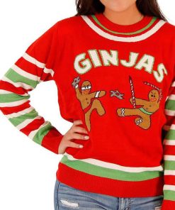 Fighting Ginjas Gingerbread Ninjas Funny Christmas Ugly Christmas Sweater