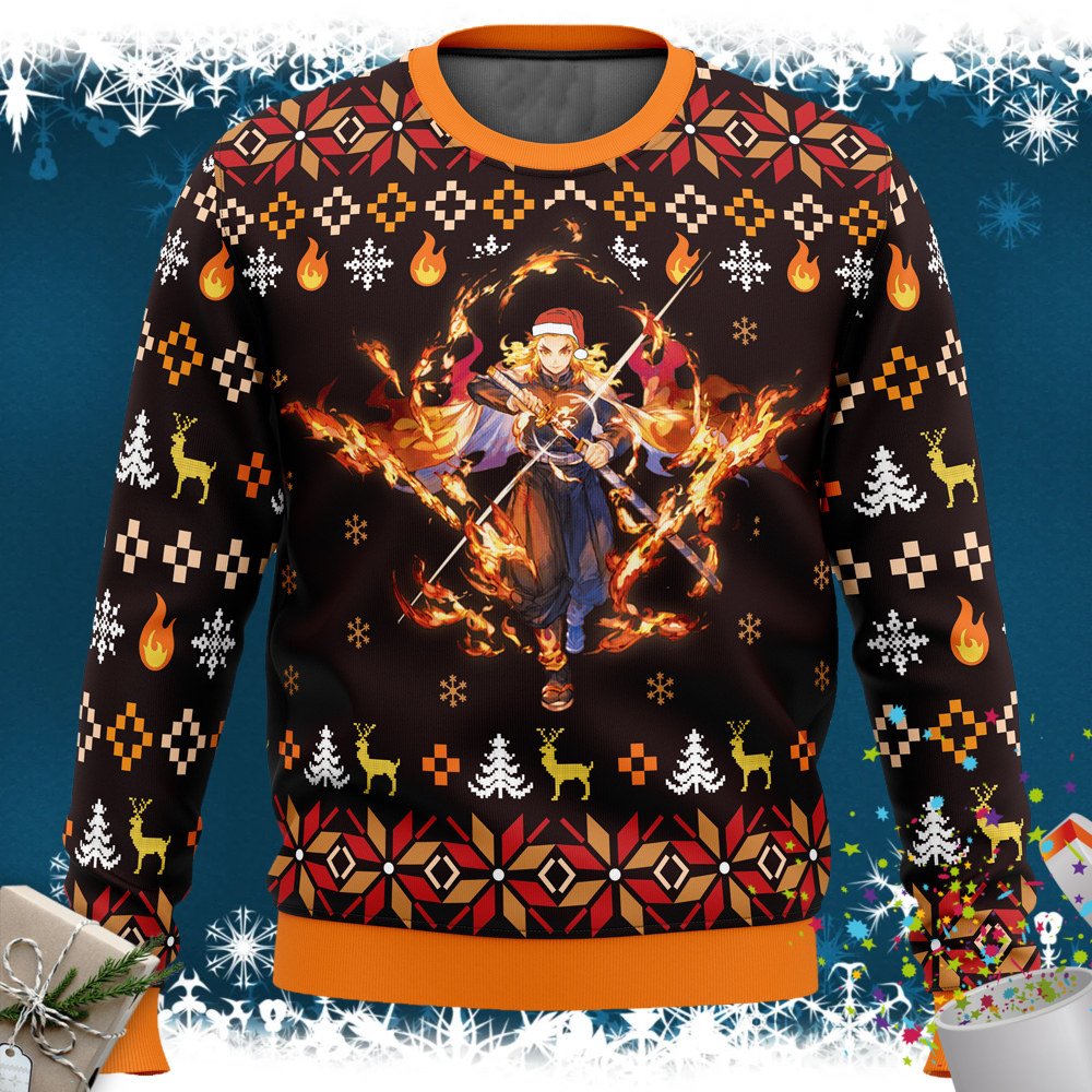 Fire Rengoku Demon Slayer Christmas Sweater RobinPlaceFabrics