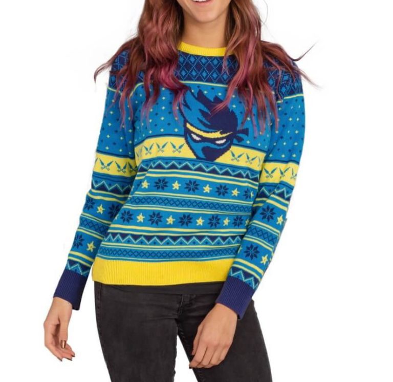 Fortnite Ninja Logo Ugly Christmas Sweater Shurikens Pattern