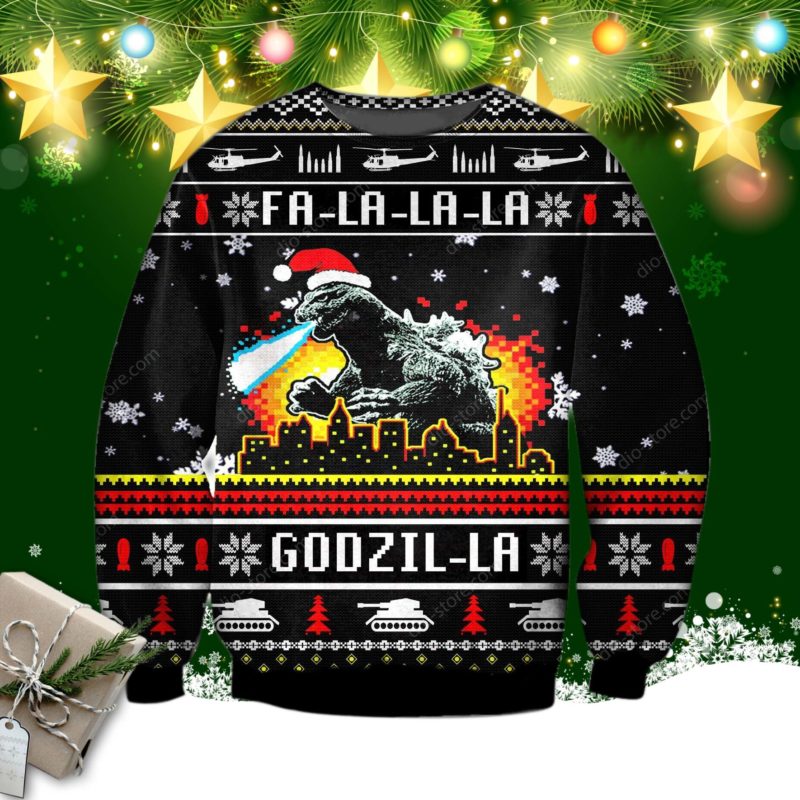 Funny Godzilla Knitting Pattern 3d Print Ugly Sweater - RobinPlaceFabrics