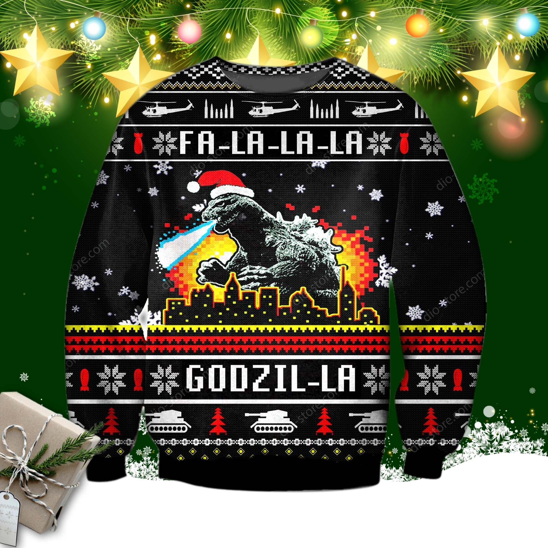 Funny Godzilla Knitting Pattern 3d Print Ugly Sweater RobinPlaceFabrics