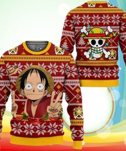 Funny Luffy Ugly Christmas Sweater One Piece Anime Xmas Gifts