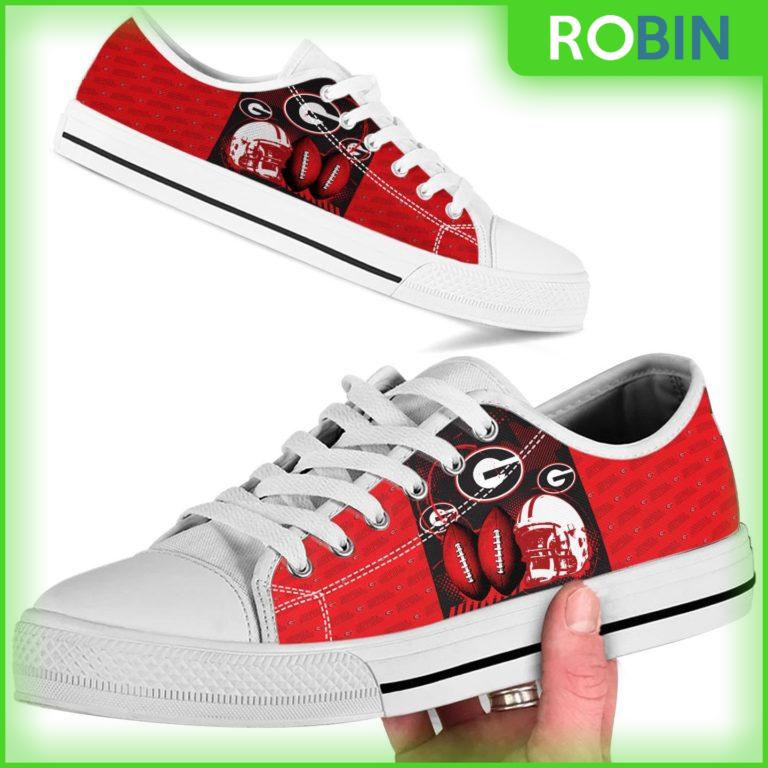 Georgia Bulldogs NCAA Football Helmet Canvas Low Top Shoes