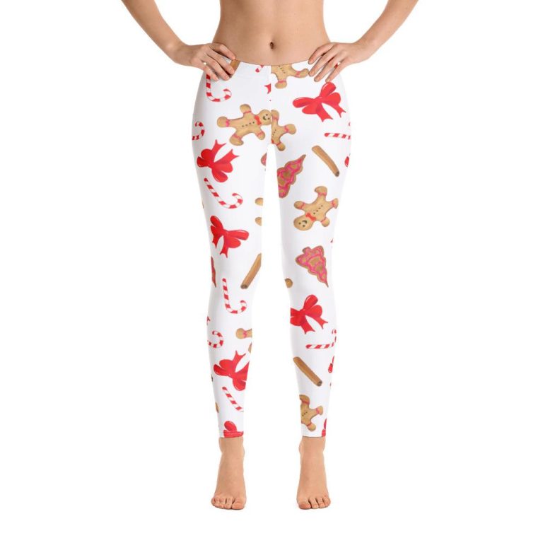 Gingerbread Sugar Cane Leggings, Christmas High Waisted tights