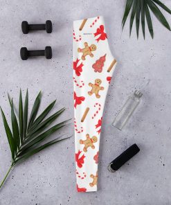 Gingerbread Sugar Cane Leggings, Christmas High Waisted tights Gingerbread Sugar Cane Leggings, Christmas High Waisted tights