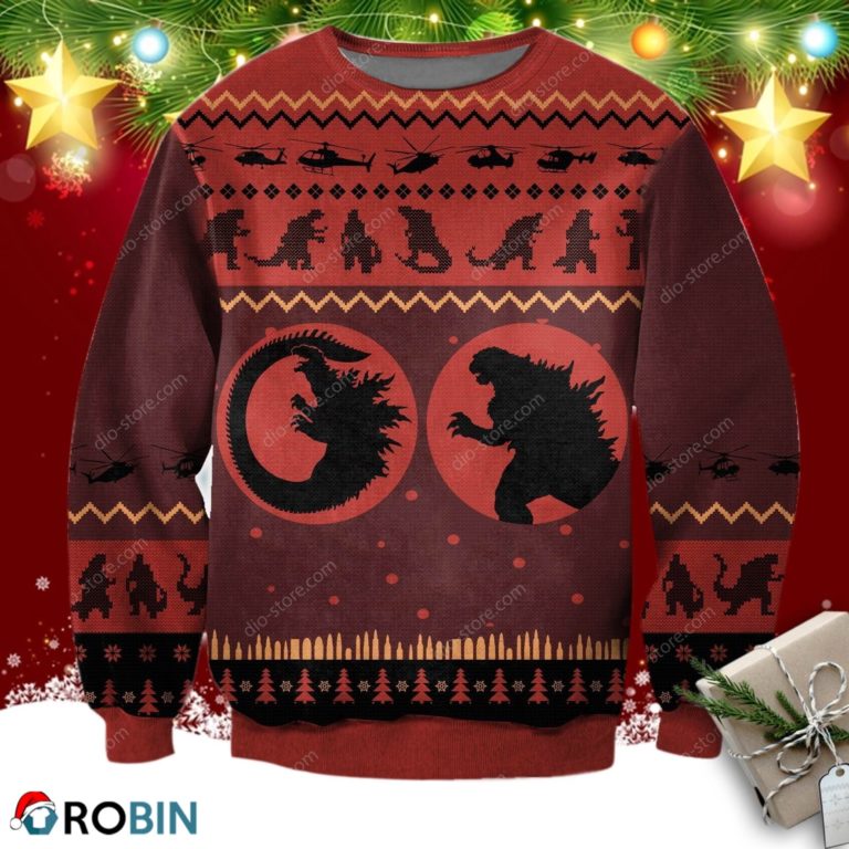 Gozilla 3d Print Ugly Christmas Sweatshirt