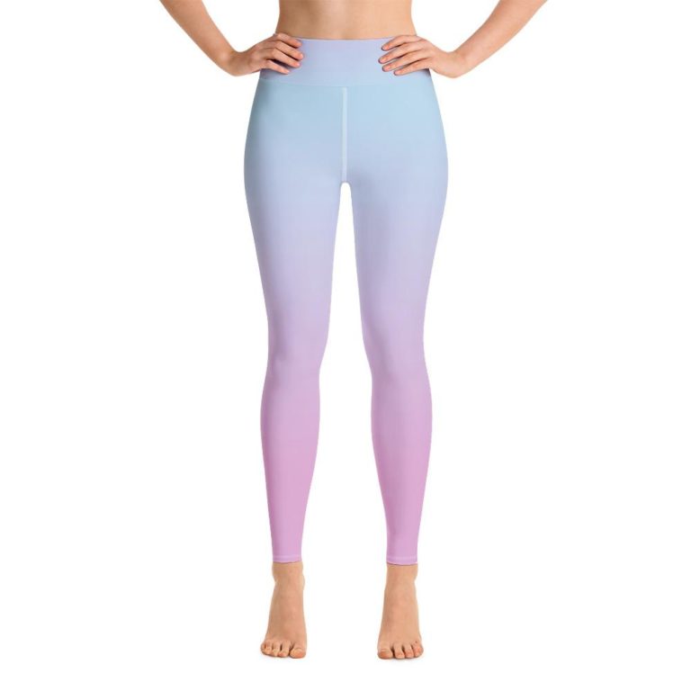 Gradient Ombre Pastel Blue Pink Leggings, High Waisted Tights
