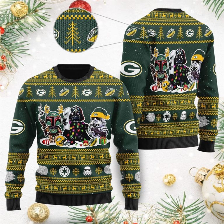 Green Bay Packers Star Wars Christmas Ugly Sweater Darth Vader Boba Fett Stormtrooper