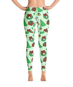 Green Christmas Leggings Women, Funny Snowman Presents Snowflakes High Waisted Tights Green Christmas Leggings Women, Funny Snowman Presents Snowflakes High Waisted Tights