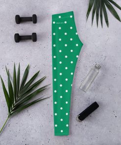 Green Polka Dot Leggings, Christmas Elf Xmas High Waisted Tights Green Polka Dot Leggings, Christmas Elf Xmas High Waisted Tights