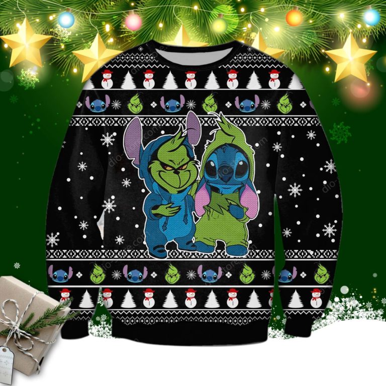 Grinch And Stitch Funny Knitting Pattern 3d Print Ugly Sweater
