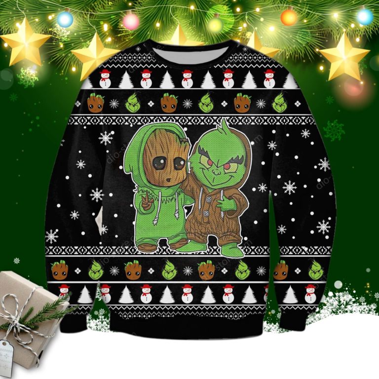 Groot And Grinch Funny Knitting Pattern 3d Print Ugly Sweater