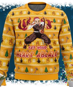 Heart Ablaze Rengoku Demon Slayer Christmas Sweater