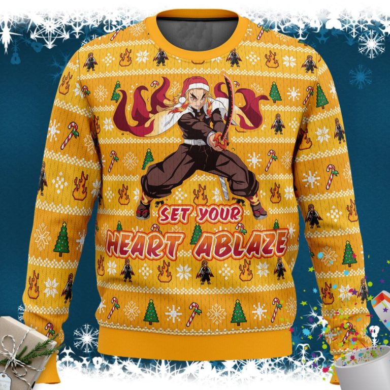 Heart Ablaze Rengoku Demon Slayer Christmas Sweater