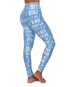 Ho Ho Ho Christmas Yoga Leggings Women, Blue Xmas Skinny High Waisted Tights Ho Ho Ho Christmas Yoga Leggings Women, Blue Xmas Skinny High Waisted Tights