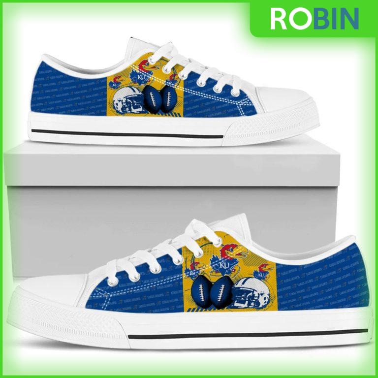 Kansas Jayhawks NCAA Football Helmet Low Top Canvas Shoes