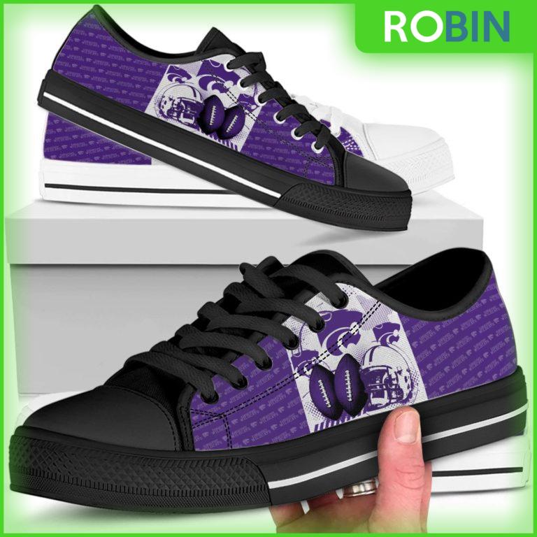 Kansas State Wildcats NCAA Football Helmet Canvas Low Top Shoes