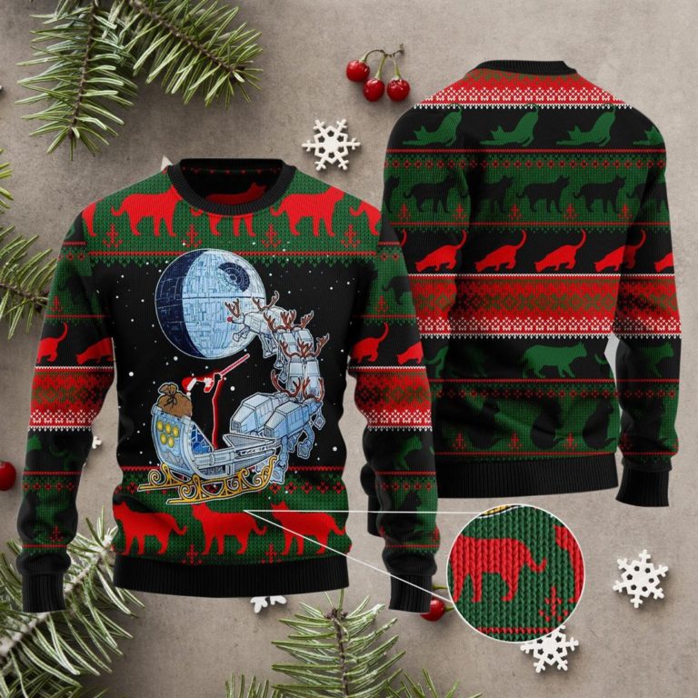 LGBT RainbowBlack Cat Sleigh To Death Star Ugly Sweater