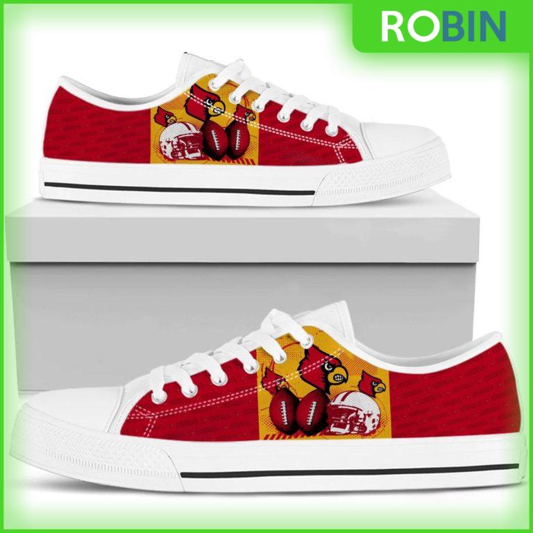 Louisville Cardinals NCAA Football Helmet Canvas Low Top Shoes