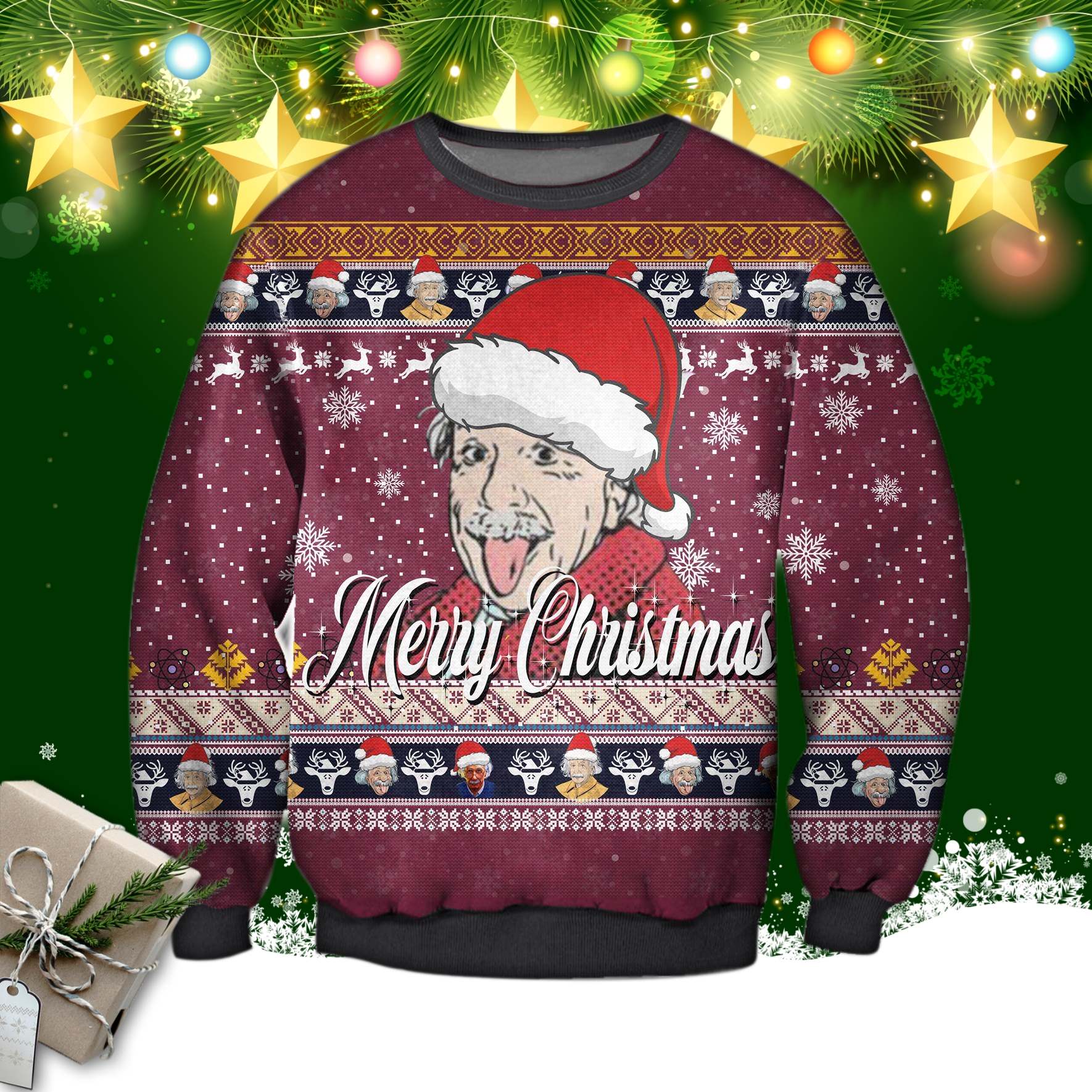 Merry Christmas Albert Einstein Ugly Sweatshirt - RobinPlaceFabrics