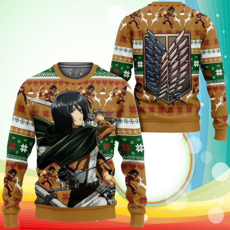 Mikasa Ackerman Ugly Christmas Sweater Anime Attack On Titan Xmas Gifts