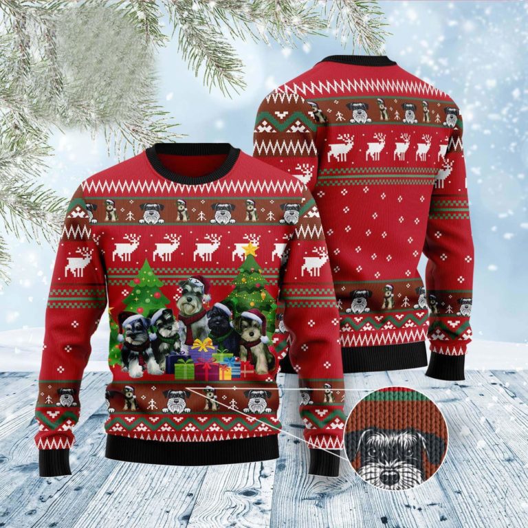 Miniature Schnauzer Family Snow Christmas Ugly Sweater