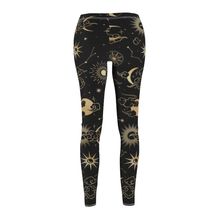 Moon Stars Leggings for Women, Black Gold Printed High Waisted Tights