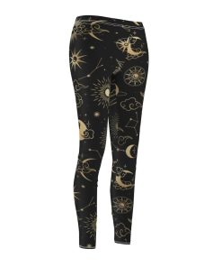 Moon Stars Leggings for Women, Black Gold Printed High Waisted Tights Moon Stars Leggings for Women, Black Gold Printed High Waisted Tights