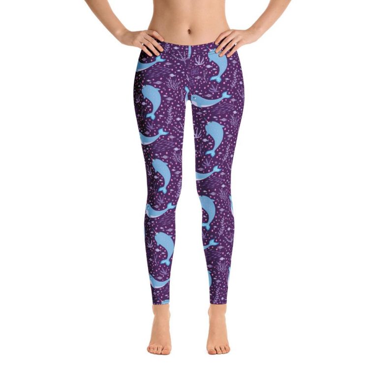 Narwhal Leggings, Sea Purple High Waisted Tights