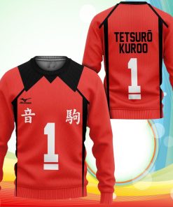 Nekoma Tetsuro Kuroo Sweatshirt Number 1 Uniform Haikyuu Anime 3D Printed Sweaters