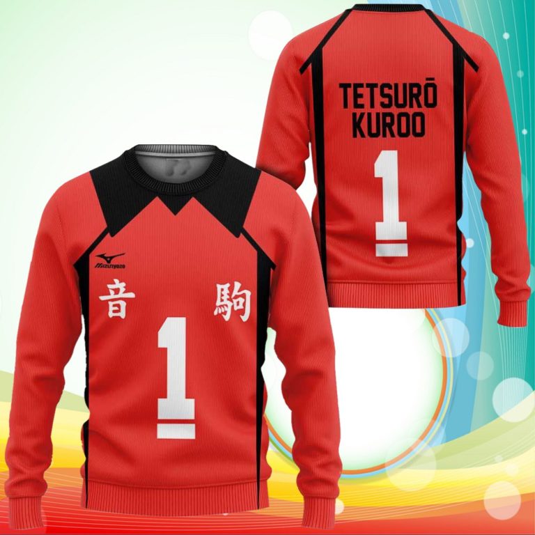 Nekoma Tetsuro Kuroo Sweatshirt Number 1 Uniform Haikyuu Anime 3D Printed Sweaters