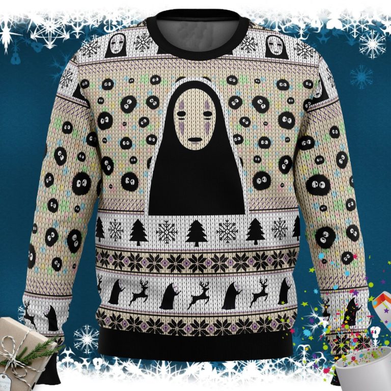 No Face and Soot Sprites Spirited Away Studio Ghibli Ugly Christmas Sweater